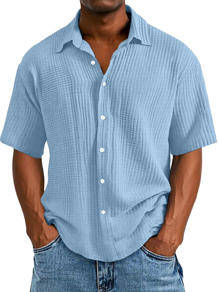 Men’s Short Sleeve Shirt – Relaxed Fit – Wrinkled Texture – Breathable Double Layer