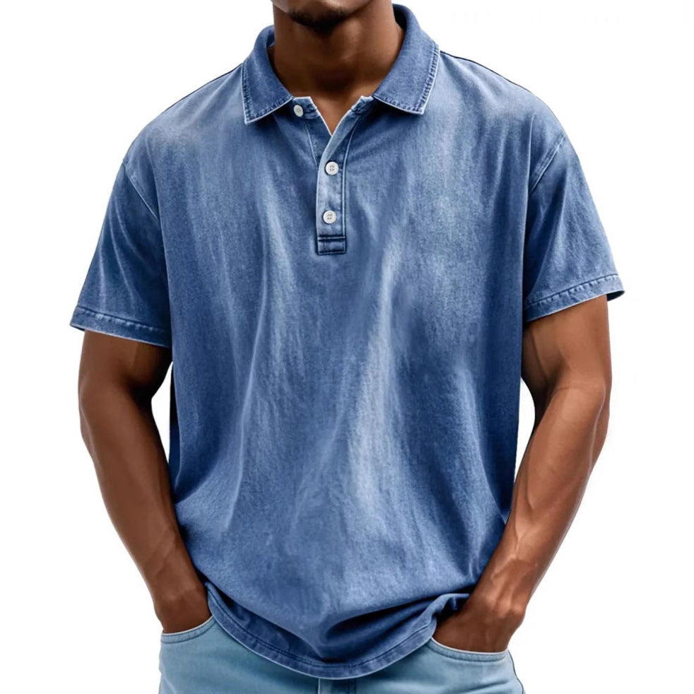 Men’s Polo Shirt - Relaxed Fit - Washed Retro Style - Short Sleeve Casual Wear