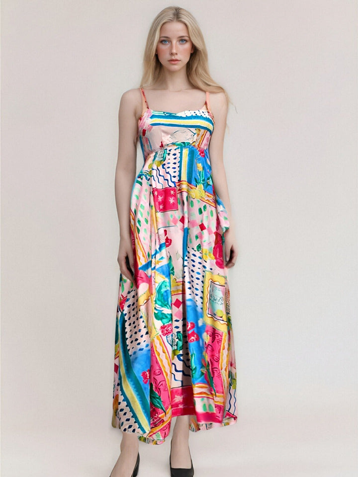 Women’s Maxi Dress – Lightweight Cotton – Flowy Fit – Thin Strap – Boho Print