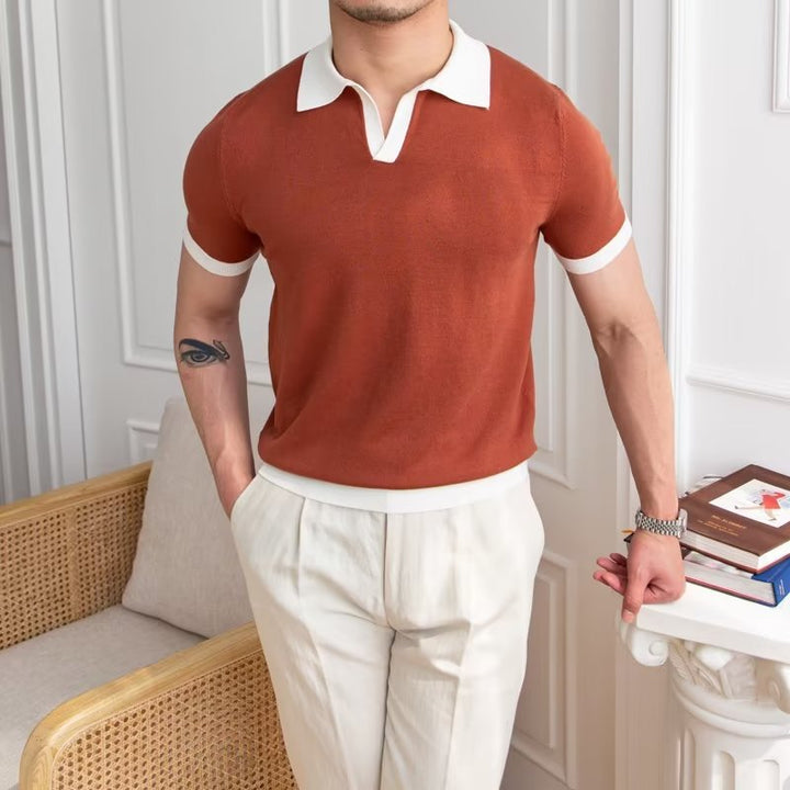 Men’s Polo Shirt - Knitted Cotton - Regular Fit - Short Sleeve Ribbed Cuffs