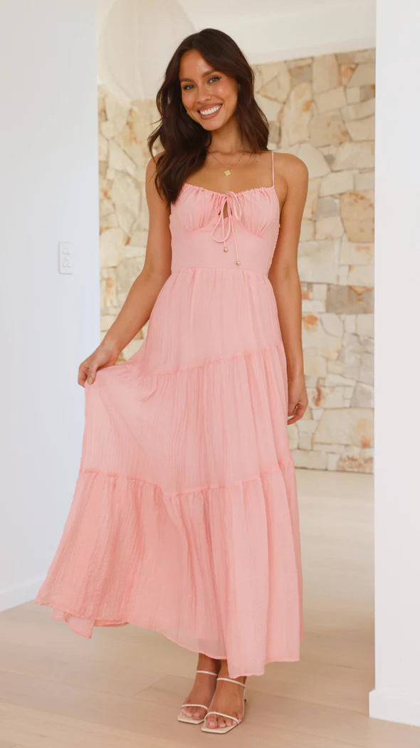 Women's Midi Dress - Tiered Flowy Fit - Spaghetti Straps - Sweetheart Neckline