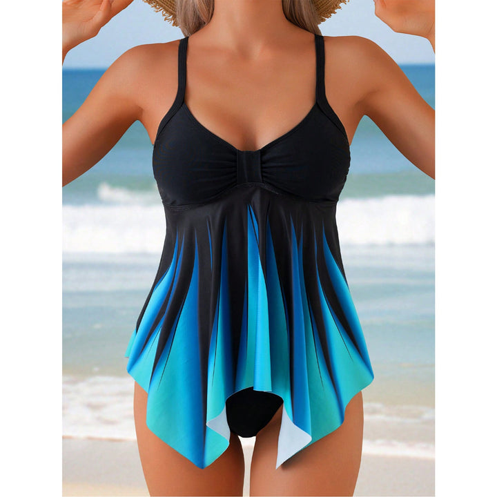 Women’s Tankini Set – Flowing Fit – V-Neck – Ruched Bust – Asymmetrical Hem