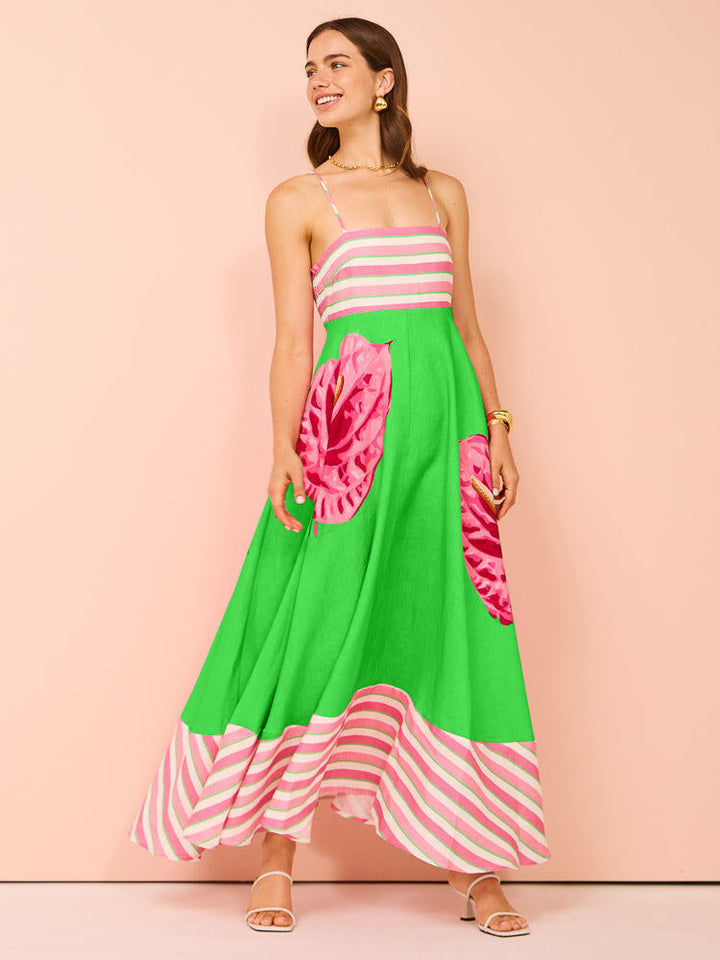 Women’s Maxi Dress - Smocked Bodice - Spaghetti Strap - Flowy Boho Silhouette