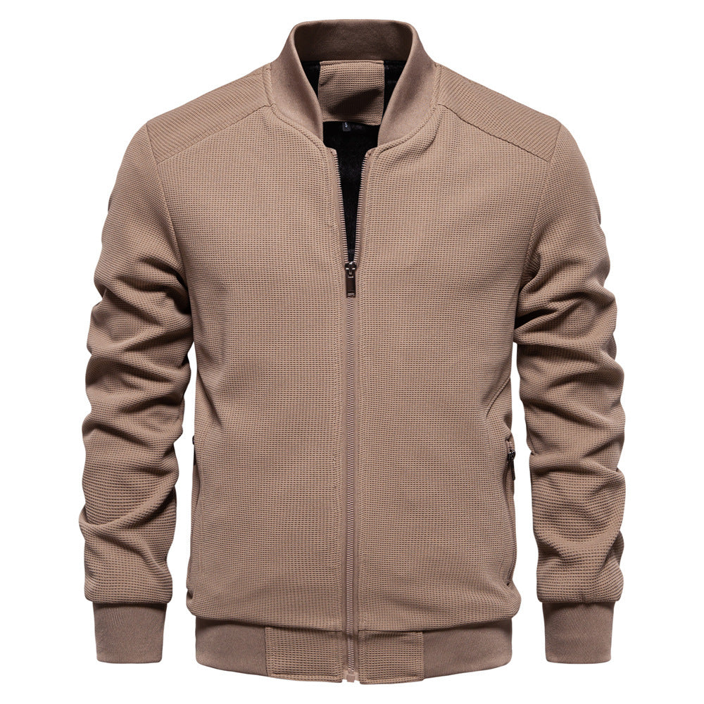 Men's Bomber Jacket – Slim Fit – Textured Fabric – Zipper Front – Ribbed Trim
