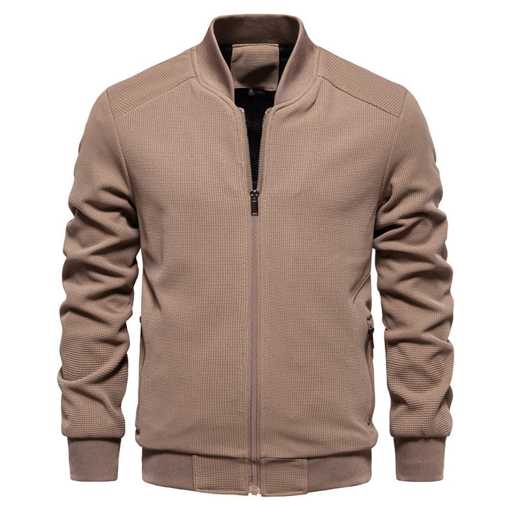 Men's Bomber Jacket – Slim Fit – Textured Fabric – Zipper Front – Ribbed Trim