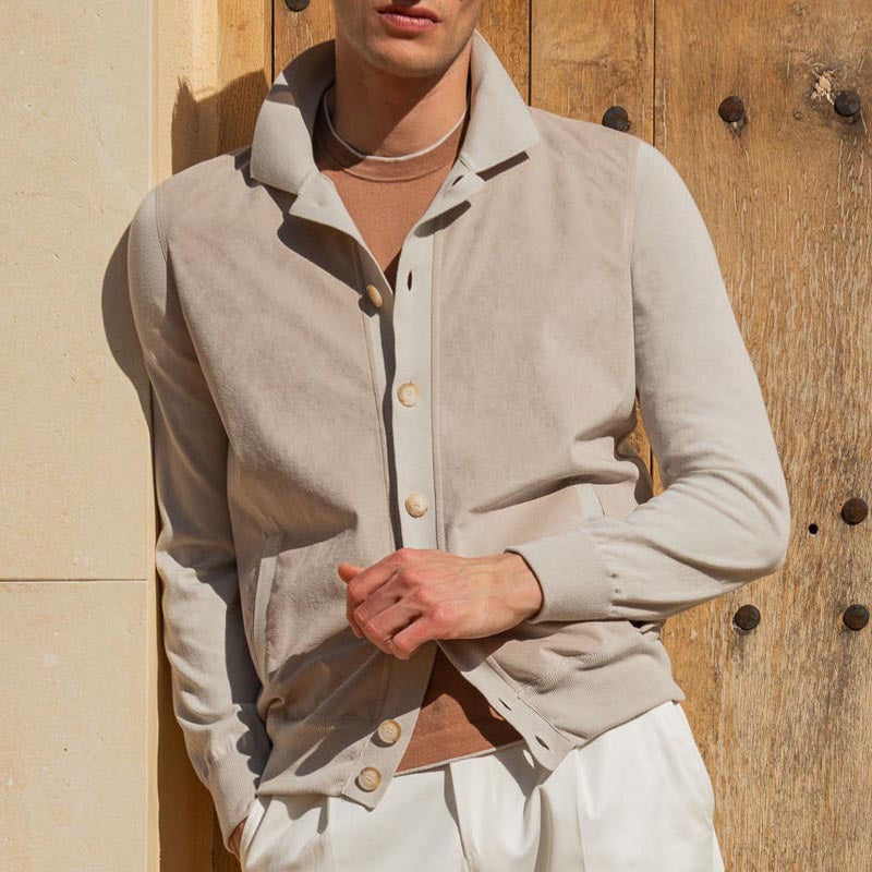 Men’s Jacket – Tailored Fit – Soft Luxury Texture – Button Down – Ribbed Hem & Cuffs