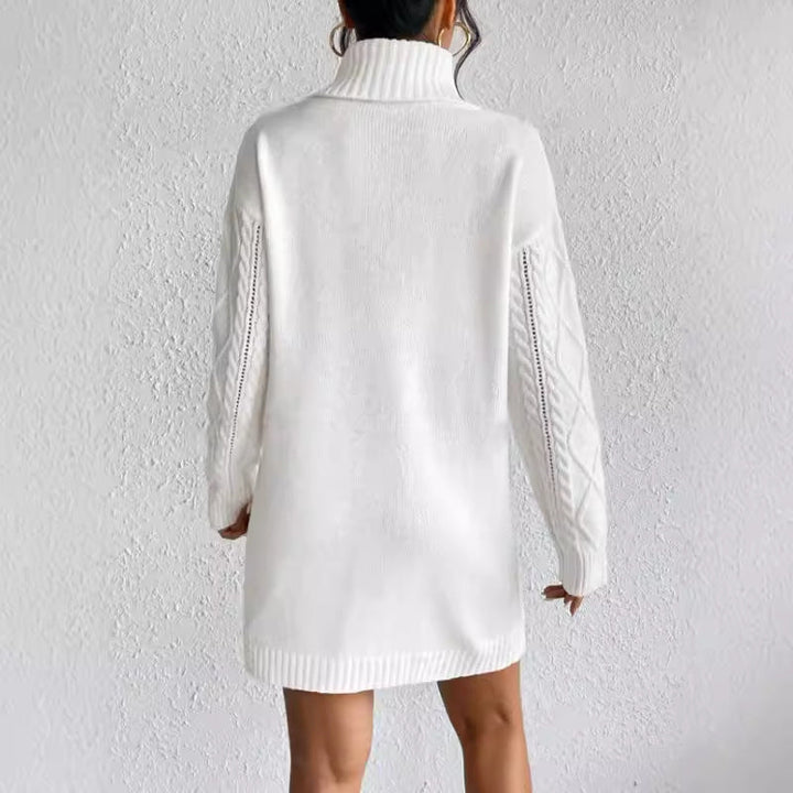 Women’s Sweater Dress - Cable Knit Diamond Pattern - Turtleneck - Long Sleeve Cozy Fit