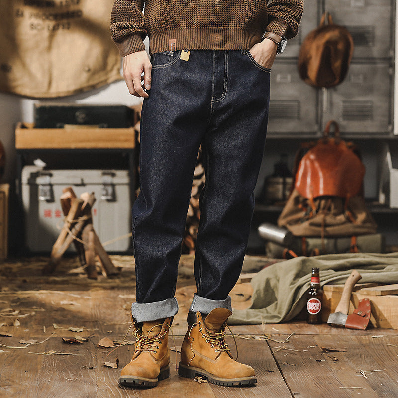 Men’s Jeans - Relaxed Fit - Straight Leg - Distressed Stone Washed Denim - Casual Wear