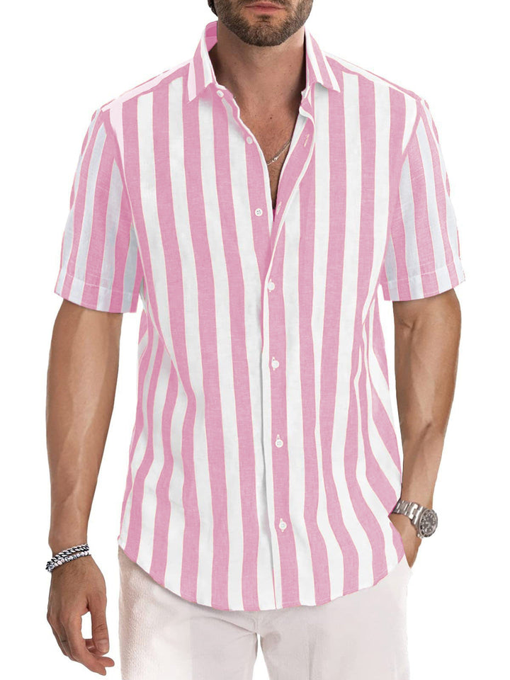 Men’s Button-Up Shirt - Cotton - Relaxed Fit - Short Sleeve Striped Casual Style