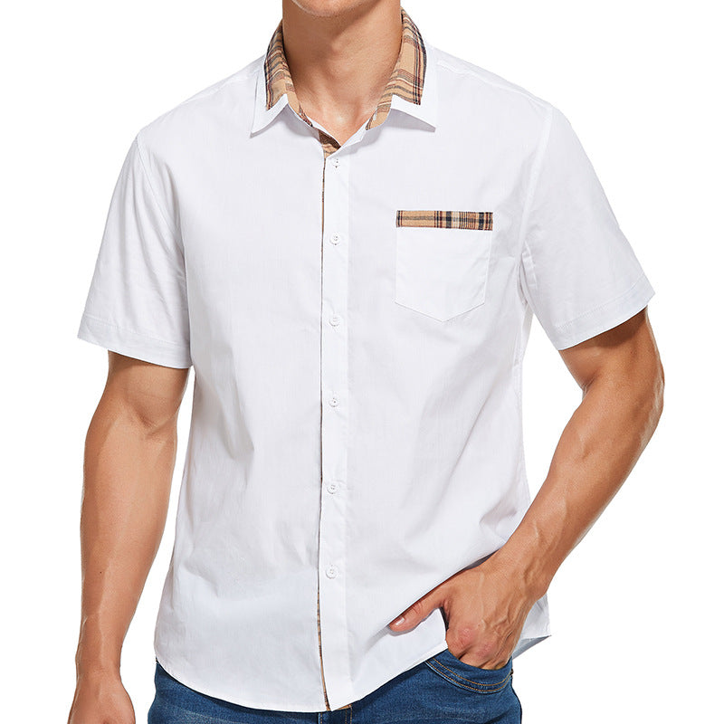 Men’s Short-Sleeve Shirt - Slim Fit - Cotton Blend - Modern Check Trim - Button Front