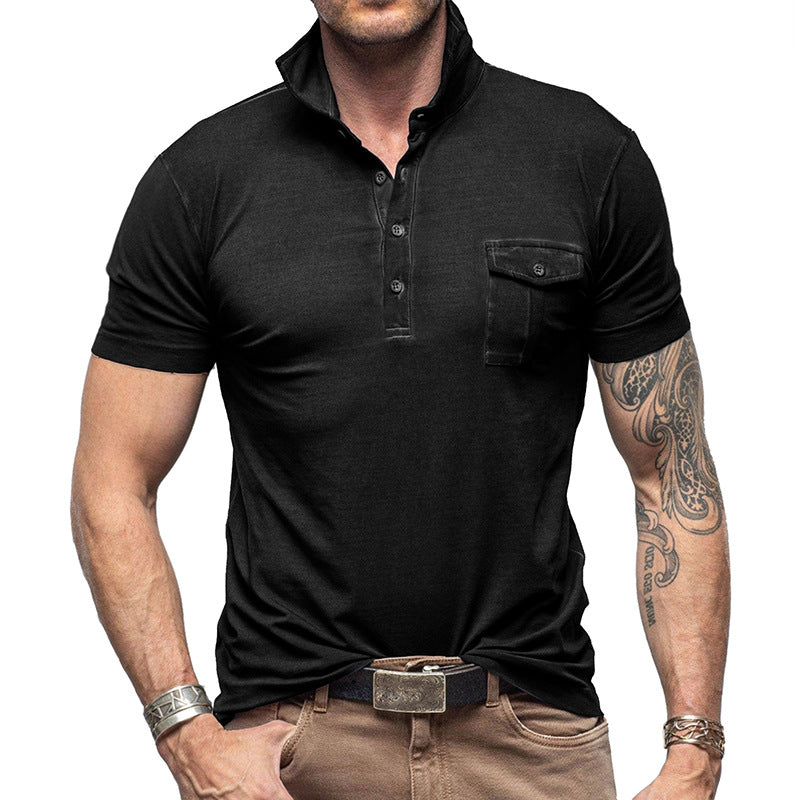 Men’s Polo Shirt - Slim Fit - Cotton - Stand Collar - Buttoned Chest Pocket