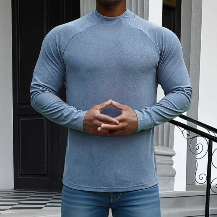 Men’s Long Sleeve T-Shirt - Slim Fit - Crew Neck - Raglan Sleeve - Soft Stretch Casual Wear