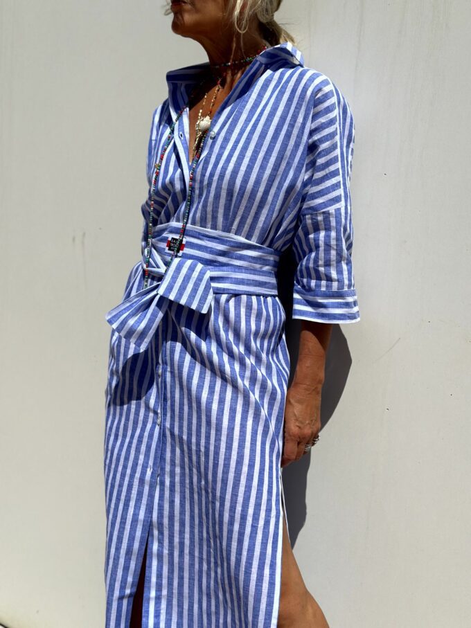 Women’s Shirt Dress – Relaxed Fit – Cotton – Button Down – Midi Length – Side Slit