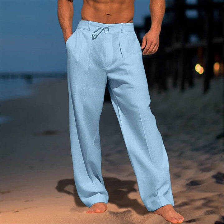 Men’s Casual Pants - Relaxed Fit - Drawstring Waist - Breathable Natural Fibers - Full Length