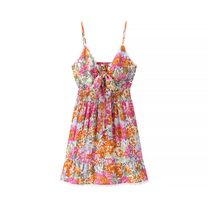 Women’s Mini Dress – Cotton Blend – Floral Print – Spaghetti Straps – Lace Trim – Fit & Flare
