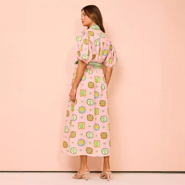 Women’s Midi Dress - Button Down - Puff Sleeve - Belted Waist - Lightweight Breathable Fabric