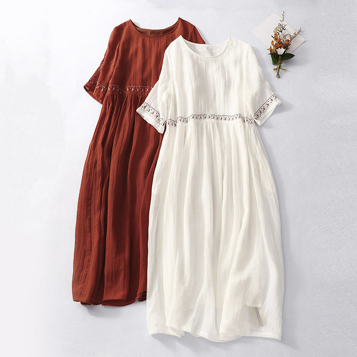 Women’s Maxi Dress – Soft Touch Fabric – Crocheted Lace Waist – Short Sleeve