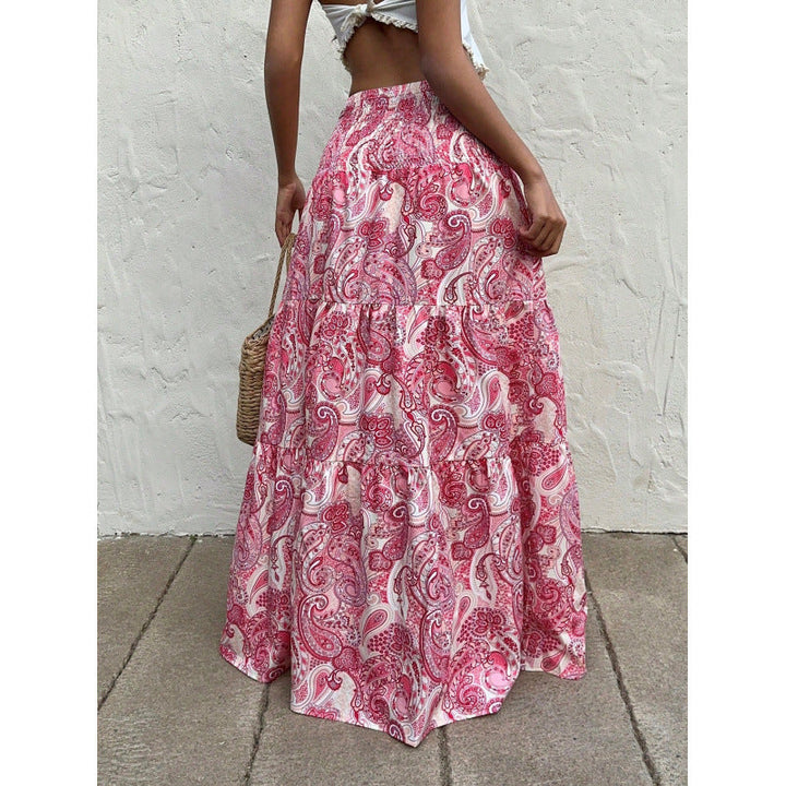Women’s Maxi Skirt – Flowing Fit – Elastic Waist – Paisley Print – Lightweight Cotton