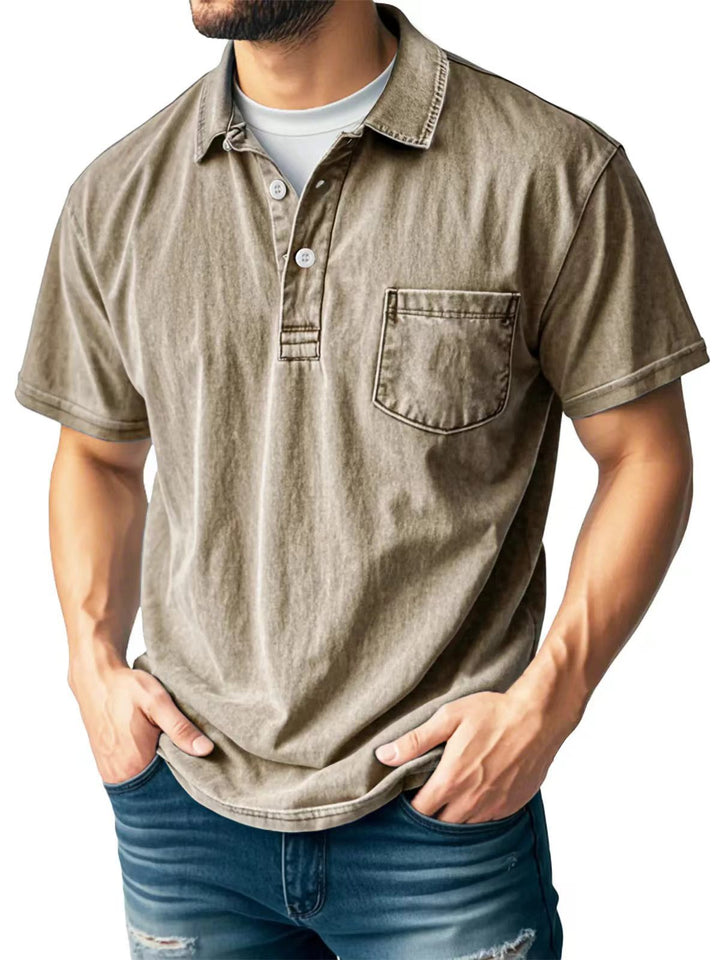 Men’s Polo Shirt - Relaxed Fit - Short Sleeve - Button-Down Lapel - Breathable Blend