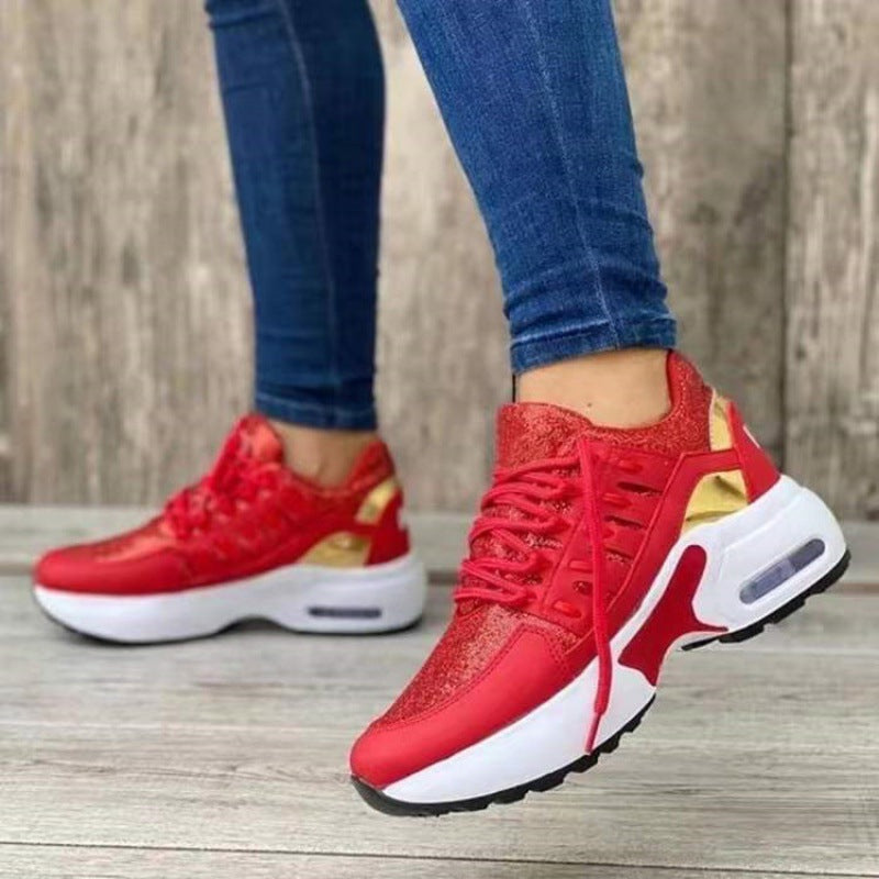 Women’s Athletic Sneakers – Breathable Mesh – Platform Sole – Lace-Up Supportive Fit
