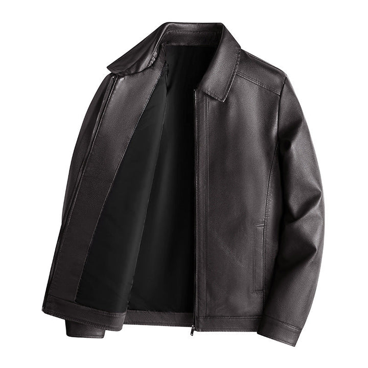 Men’s Jacket - Tailored Fit - Stand Collar - Zip Front - Sleek Faux Leather - Casual Business