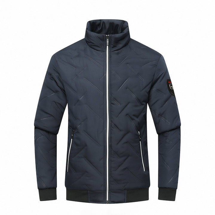Men’s Quilted Jacket - Slim Fit - Stand Collar - Zippered Pockets - Ribbed Hem
