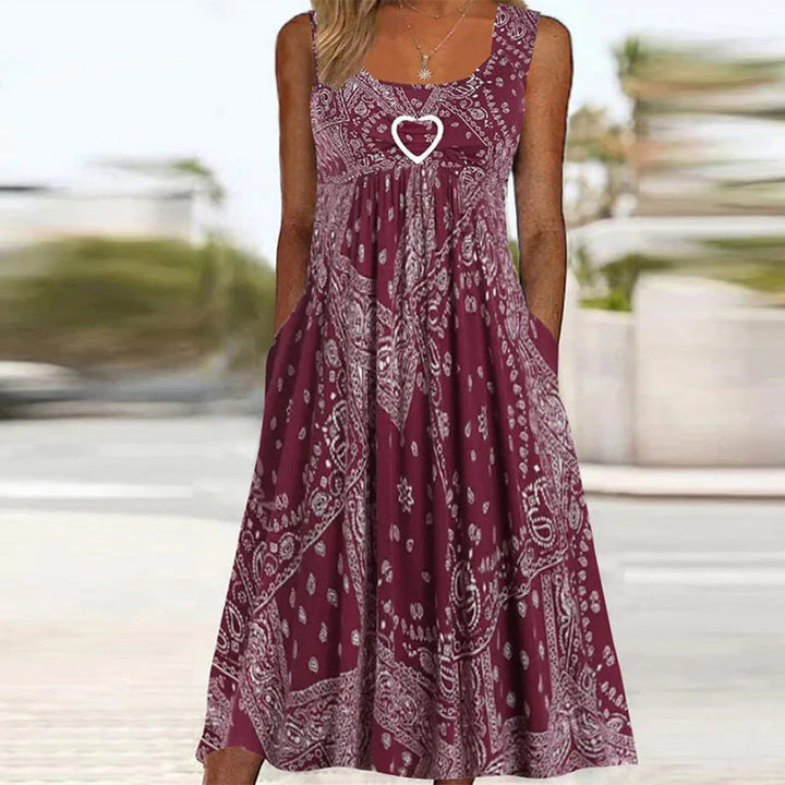 Women’s Maxi Dress - Flowing A-Line - Breathable Blend - Boho Bandana Print - With Pockets