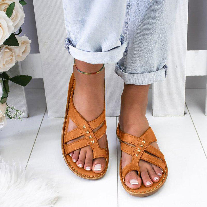 Women’s Flat Sandals – Orthopedic Support – Crisscross Straps – Open Toe Casual Fit