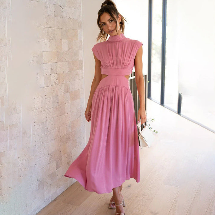 Women’s Midi Dress – Elegant Fit – Pleated Bodice – Waist Cut-Out – Soft Luxury Fabric