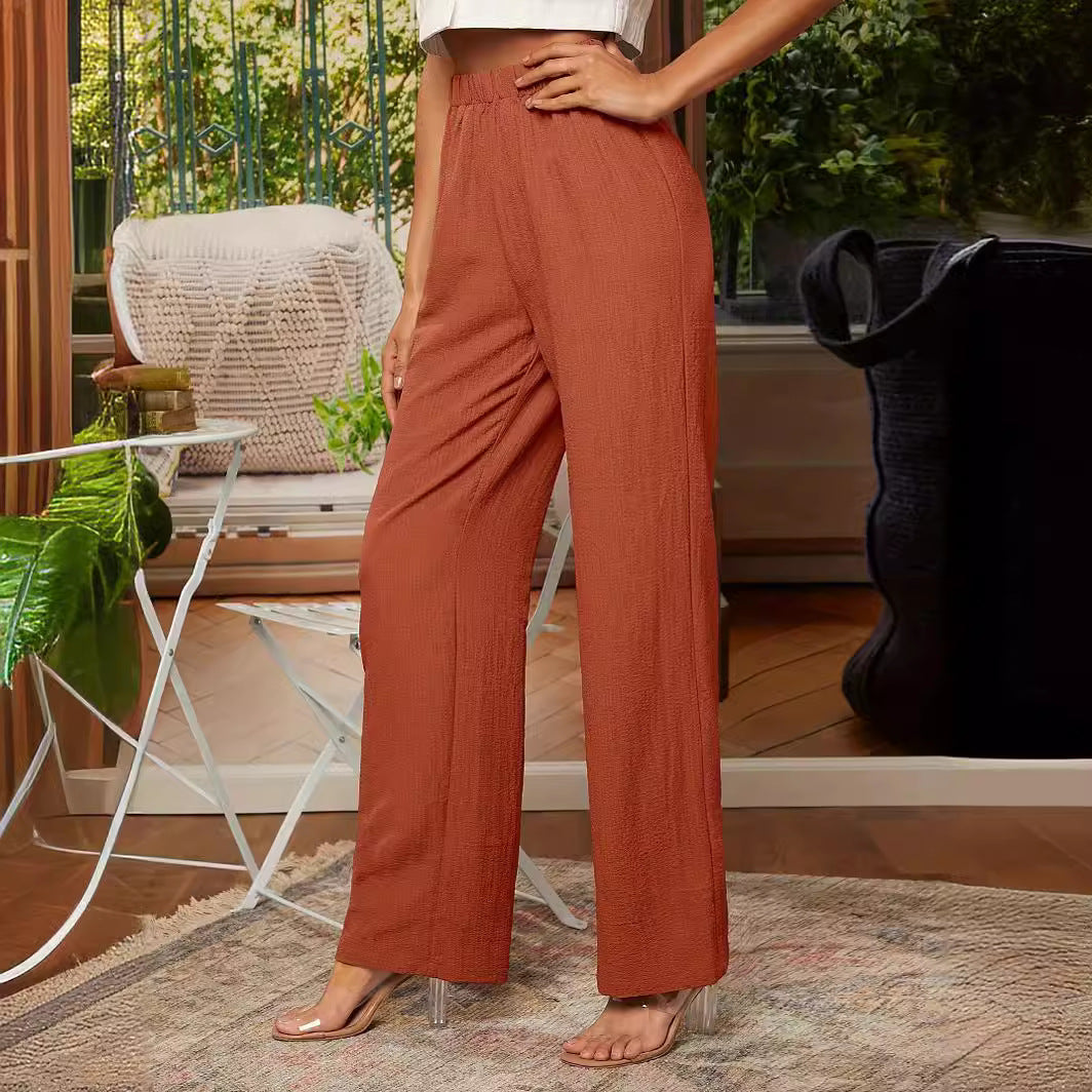 Women’s Straight-Leg Pants – Relaxed Fit – Elastic Waist – Lightweight Breathable Fabric