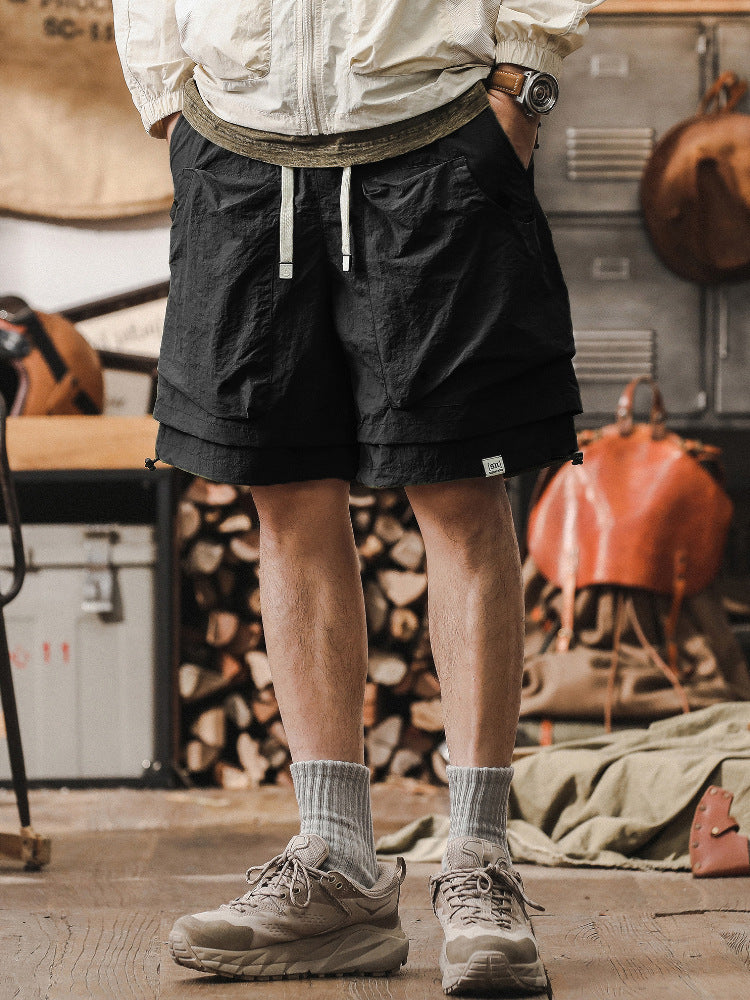 Men’s Cargo Shorts - Lightweight Fabric - Relaxed Fit - Breathable Mesh Panels - Adjustable Waist