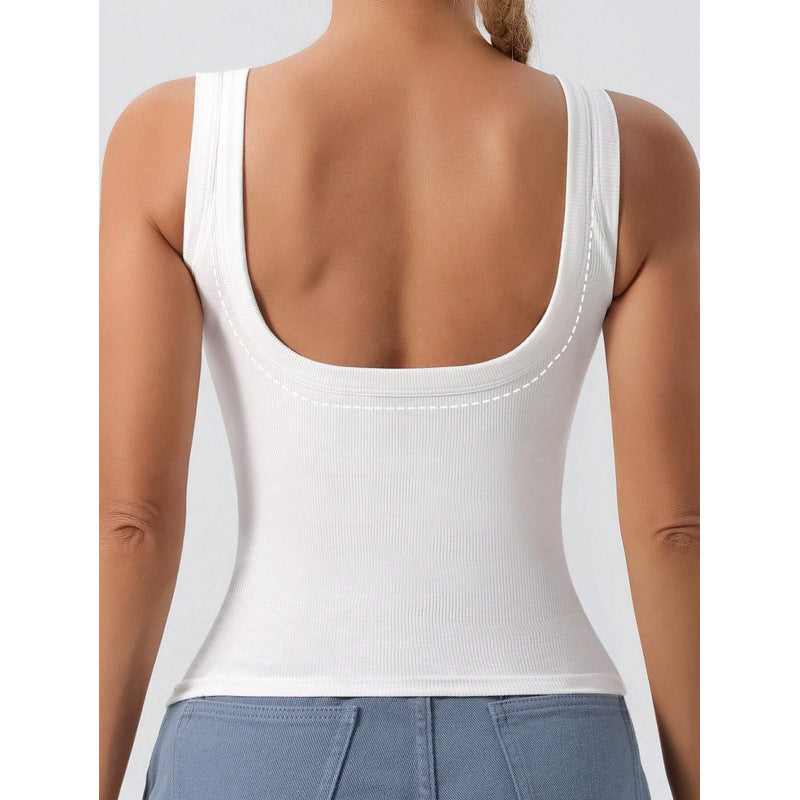 Women’s Crop Top – Slim Fit – Ribbed Cotton – Wide Strap – Square Neckline