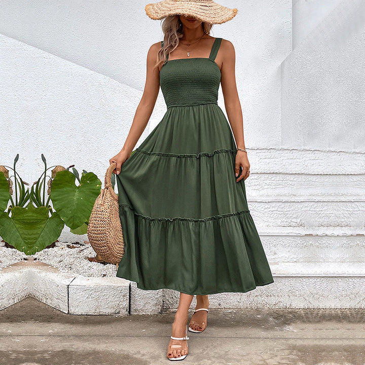 Women’s Sundress – Smocked Bodice – Tiered Maxi Skirt – Square Neck – Sleeveless