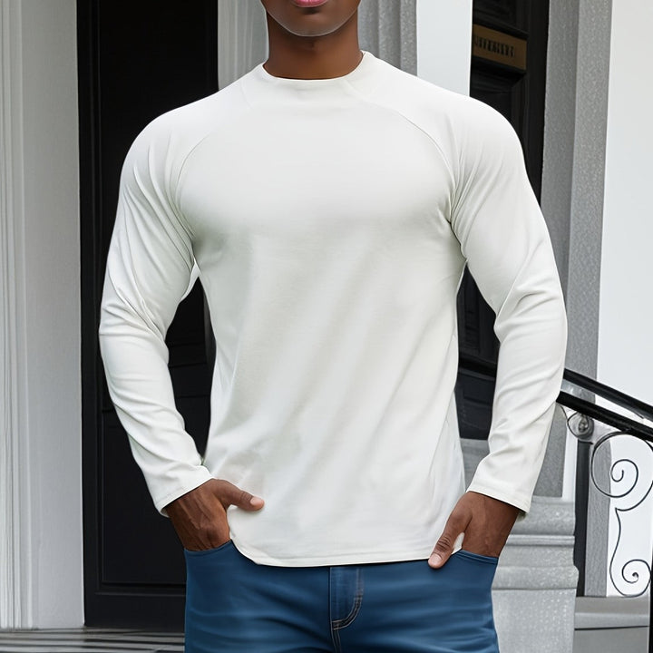 Men’s Long Sleeve T-Shirt - Slim Fit - Crew Neck - Raglan Sleeve - Soft Stretch Casual Wear