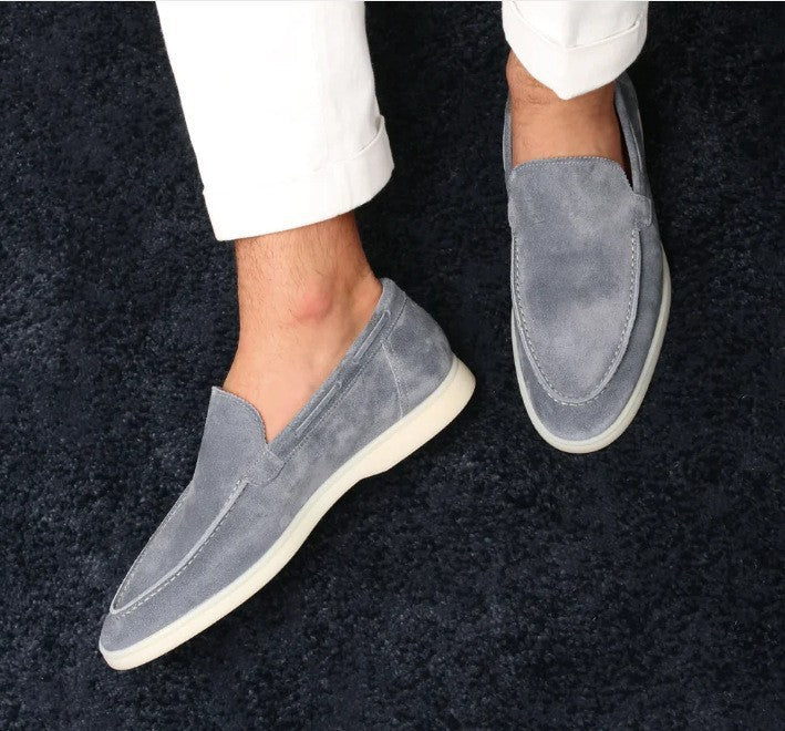 Men’s Loafers - Suede Slip-On - Moc Toe - Streamlined Fit - Flat Sole Casual Shoe