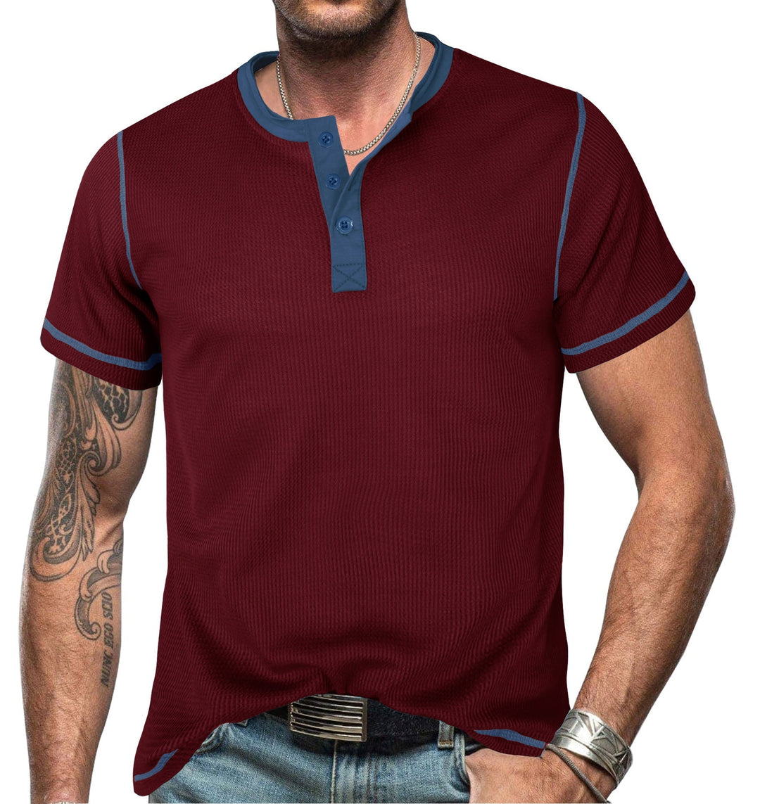 Men’s Henley Shirt – Slim Fit – Cotton – Ribbed Texture – Short Sleeve Casual Wear