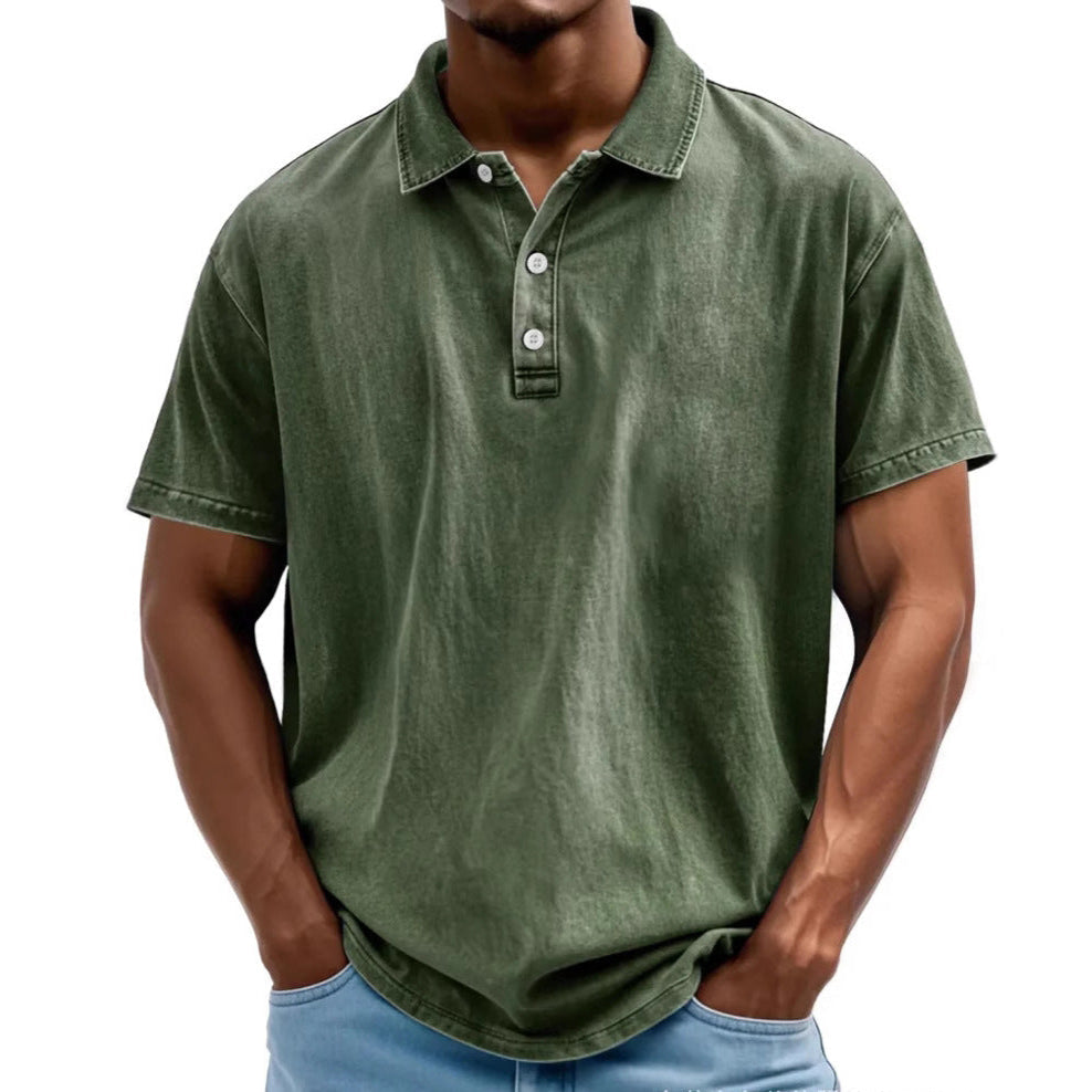Men’s Polo Shirt - Relaxed Fit - Washed Retro Style - Short Sleeve Casual Wear