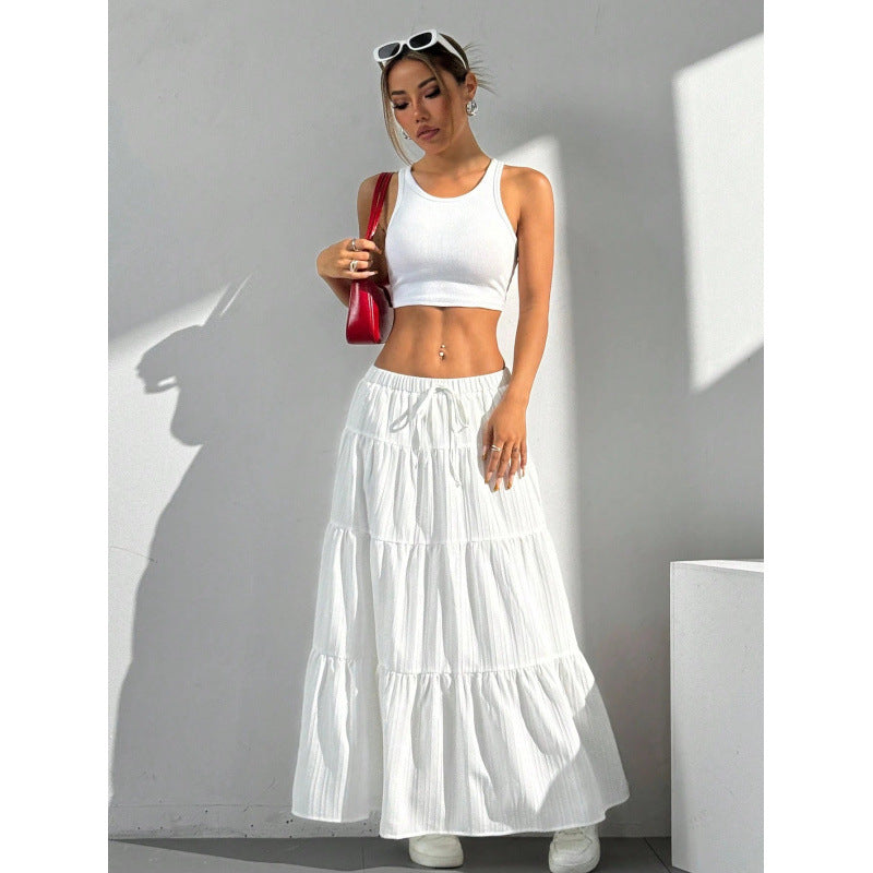 Women’s Maxi Skirt – Tiered Design – Elastic Drawstring Waist – Flowy Lightweight Fit