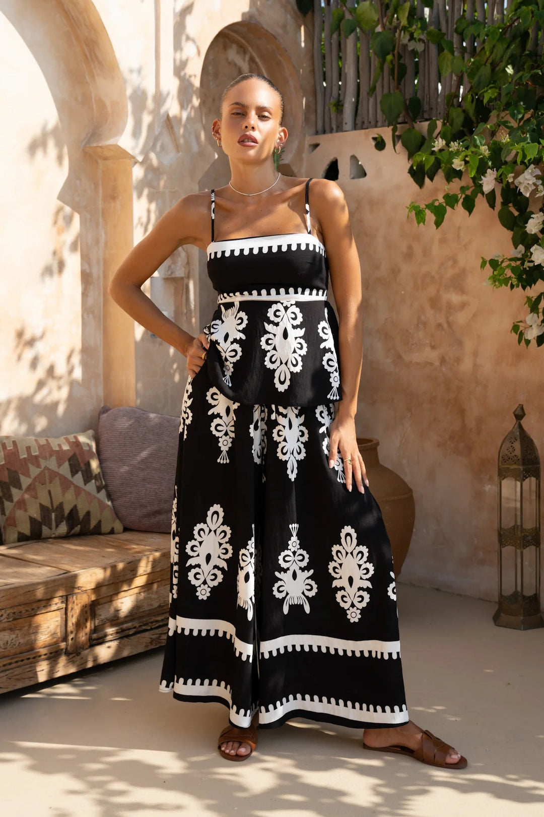 Women’s Peplum Top – Embroidered – Spaghetti Straps – Fitted Bodice – Flared Waist