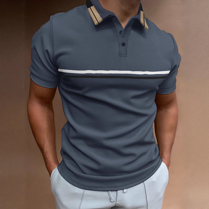 Men’s Polo Shirt – Slim Fit – Breathable Blend – Striped Chest – Short Sleeve