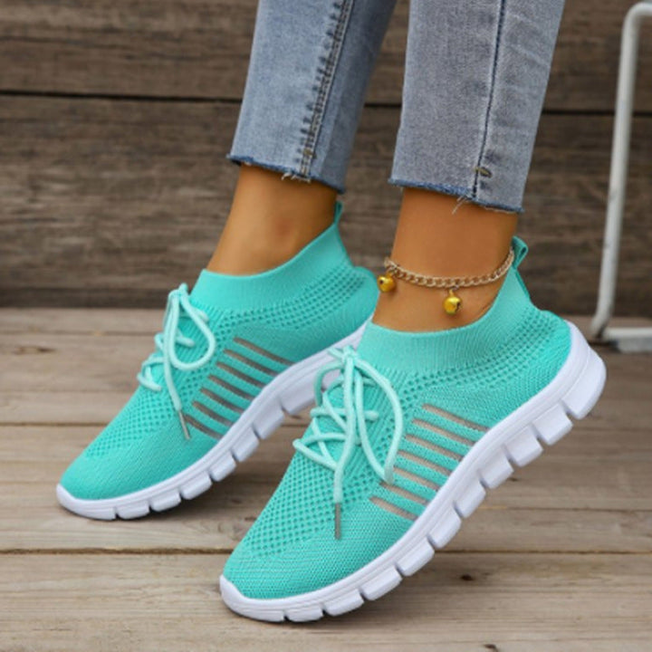Women’s Athletic Sneakers - Flyknit Mesh - Lightweight Breathable - Lace-Up Casual Fit