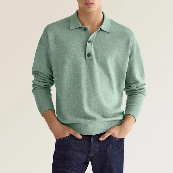 Men’s Polo Shirt - Soft Knit Cotton Blend - Regular Fit - Long Sleeve Ribbed Cuffs