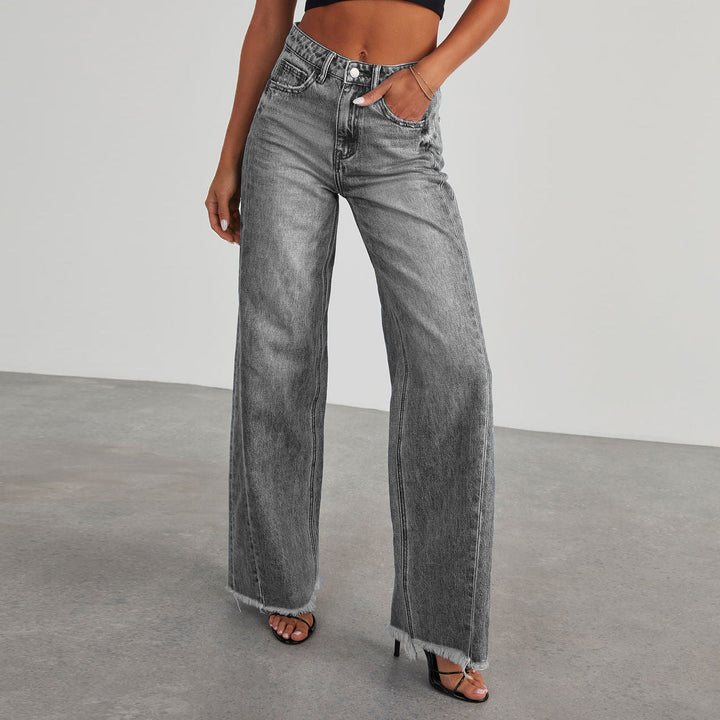 Women’s Wide-Leg Jeans - High Waist - Relaxed Fit - Raw Hem Casual Style