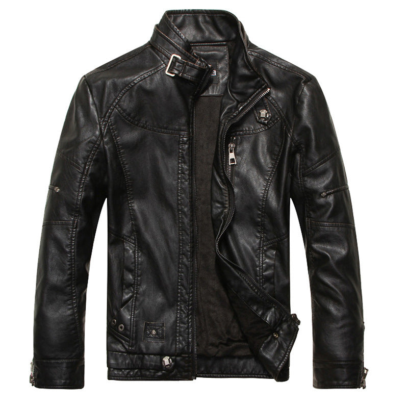 Men’s Biker Jacket – Slim Fit – PU Leather – Zipper Front – Stand Collar – Lined Casual Wear