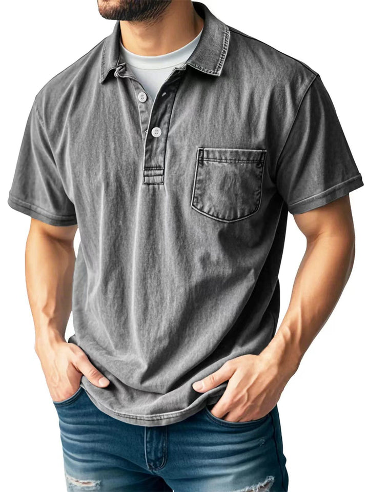 Men’s Polo Shirt - Relaxed Fit - Short Sleeve - Button-Down Lapel - Breathable Blend