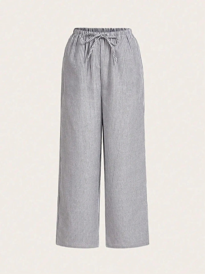 Women’s Straight-Leg Pants – Relaxed Fit – Breathable Fabric – Drawstring Waist – Striped