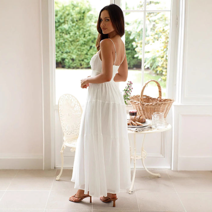 Women's Midi Dress - Tiered Flowy Fit - Spaghetti Straps - Sweetheart Neckline