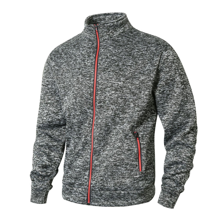 Men’s Zip-Up Jacket – Fleece Lined – Knit Fabric – Regular Fit – Stand Collar – Zipper Pockets