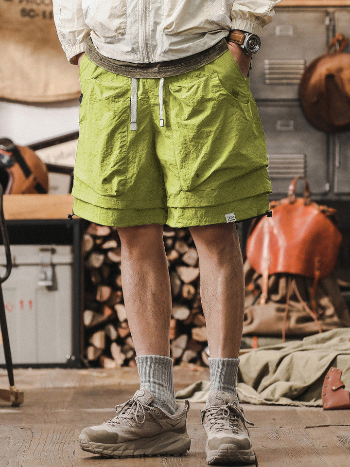 Men’s Cargo Shorts - Lightweight Fabric - Relaxed Fit - Breathable Mesh Panels - Adjustable Waist