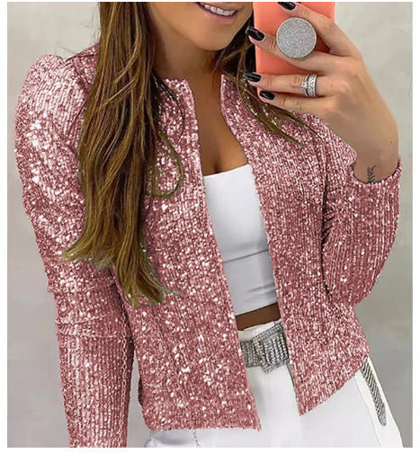 Women’s Jacket – Tailored Fit – Sequin Embellished – Long Sleeve - Open Neckline